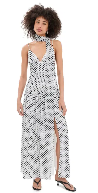 Another Girl Spot esh Maxi Dress with Scarf White/Black | Thumbnail 1