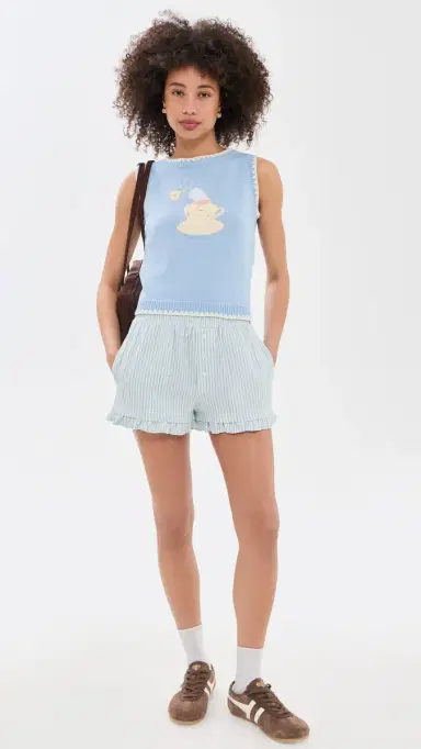 Another Girl Linen Stripe Frill Boxers Blue Stripe | Thumbnail 5