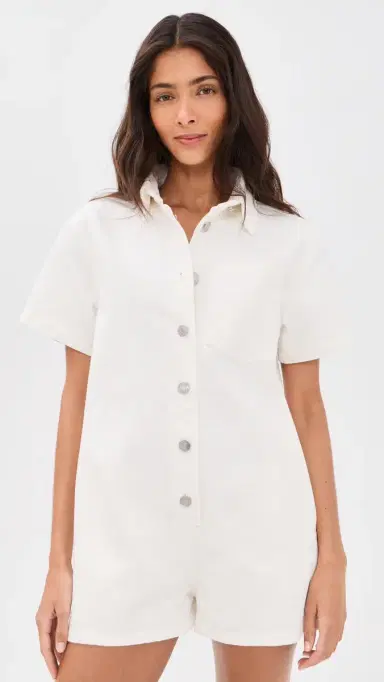 PARKE Short Sleeve Denim Romper White M | Thumbnail 2