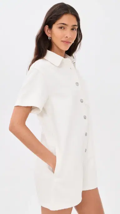 PARKE Short Sleeve Denim Romper White M | Thumbnail 4