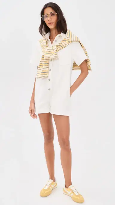 PARKE Short Sleeve Denim Romper White M | Thumbnail 5