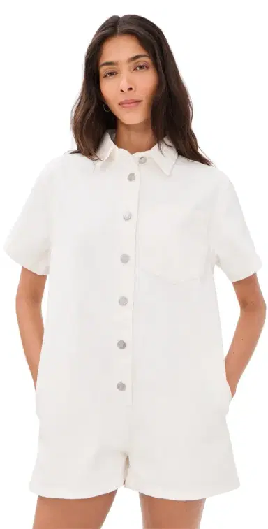 PARKE Short Sleeve Denim Romper White M | Thumbnail 1