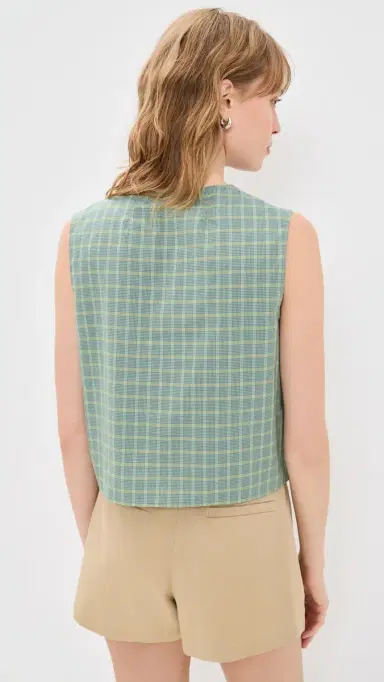 Theory laid Button Down Tank Top Green Multi - V52 | Thumbnail 3