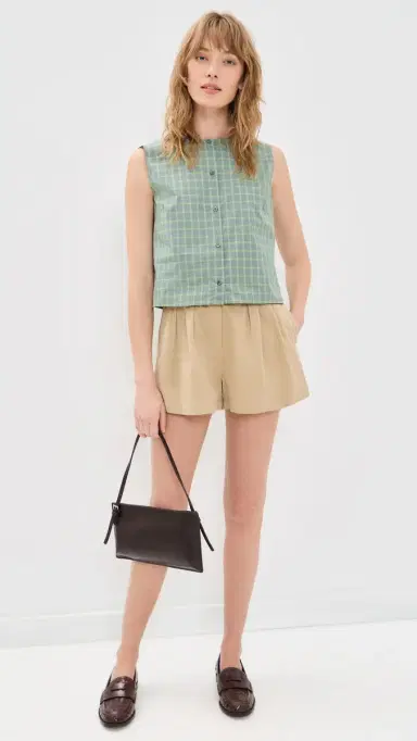 Theory laid Button Down Tank Top Green Multi - V52 | Thumbnail 5