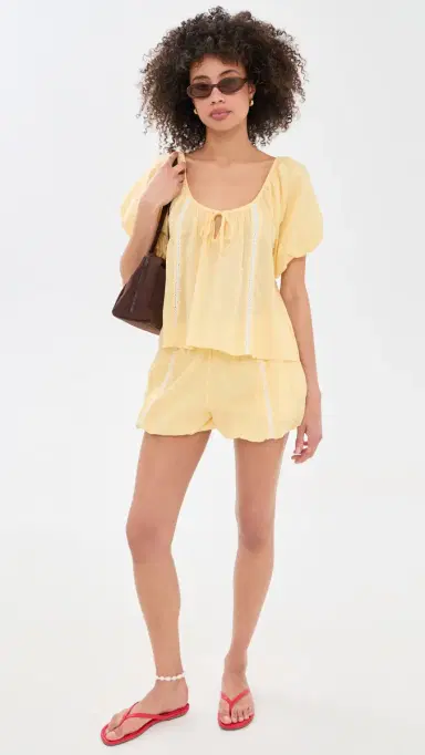 Damson Madder Maura Lace Trim Shorts Butter 8 | Thumbnail 5