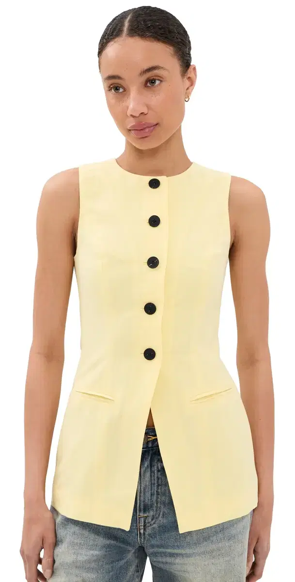ALIGNE Leo Linen Mix Waistcoat Butter Yellow