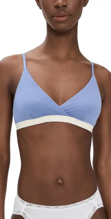 Stripe & Stare The Crossover Bra Denim Blue/Buttercream | Thumbnail 1