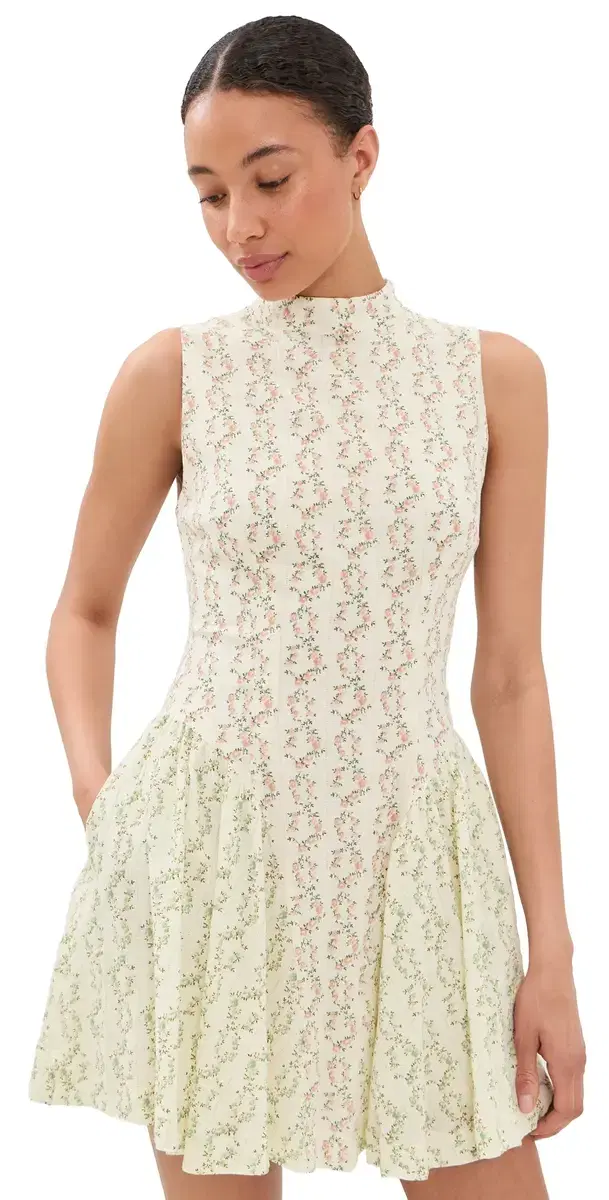 Cottage Core Hip Gather ini Dress Pink Floral