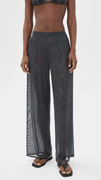 rag & bone Miramar Mesh Wide Leg Coverup Pants Washed Black L | Thumbnail 2