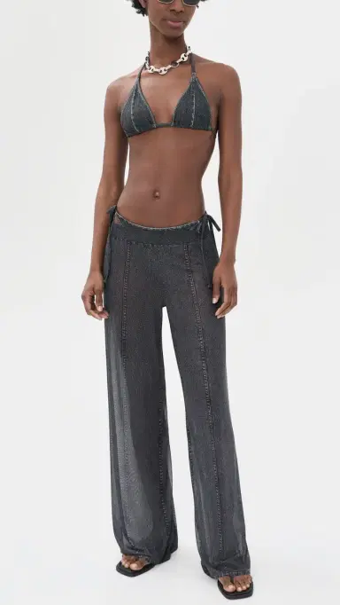 rag & bone Miramar Mesh Wide Leg Coverup Pants Washed Black L | Thumbnail 5