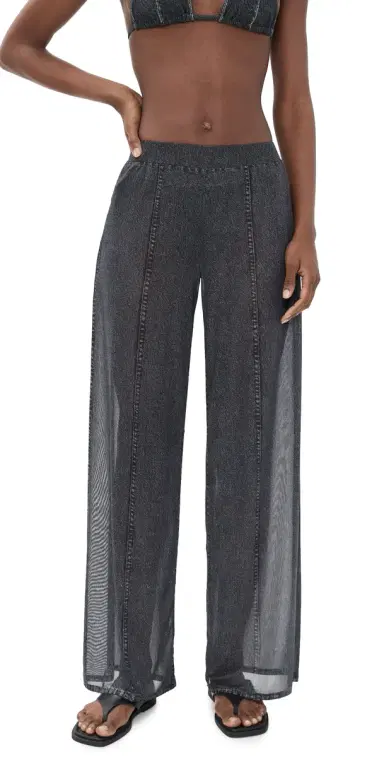 rag & bone Miramar Mesh Wide Leg Coverup Pants Washed Black L | Thumbnail 1