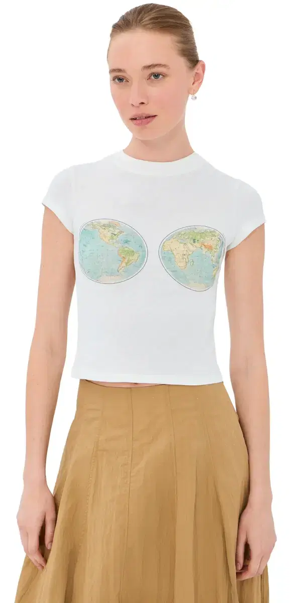 A.W.A.K.E. MODE A. W.A. K.E. MODE Hemispheres Map Printed Tee White