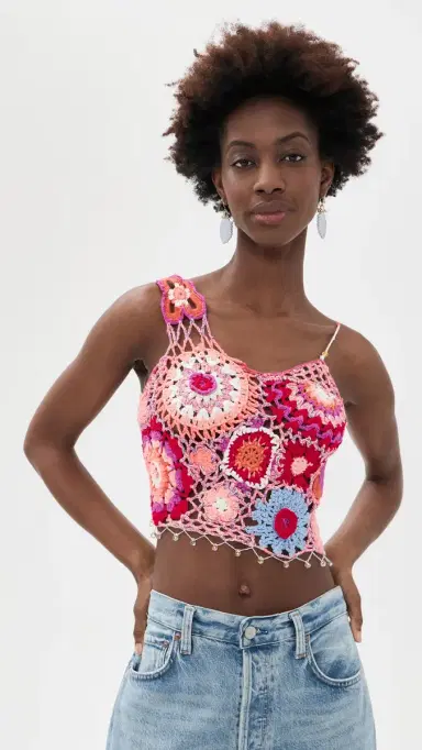 Free People Fiorella Crochet Tank Pink olace Combo | Thumbnail 2 Free People Fiorella Crochet Tank Pink olace Combo | Thumbnail 2