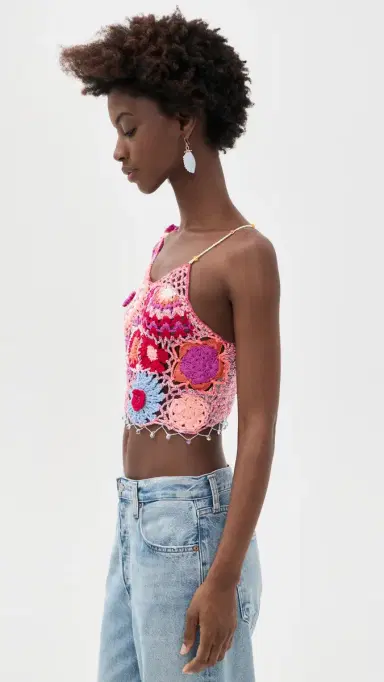 Free People Fiorella Crochet Tank Pink olace Combo | Thumbnail 4 Free People Fiorella Crochet Tank Pink olace Combo | Thumbnail 4
