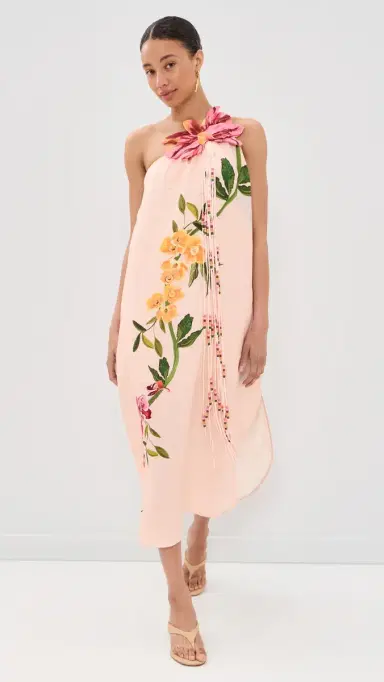 Farm Rio Garden Terrace One Shoulder Linen Maxi Dress Garden Terrace Pink | Thumbnail 2