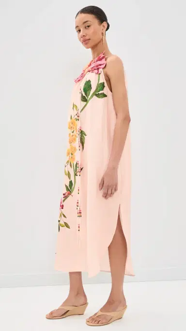 Farm Rio Garden Terrace One Shoulder Linen Maxi Dress Garden Terrace Pink | Thumbnail 4