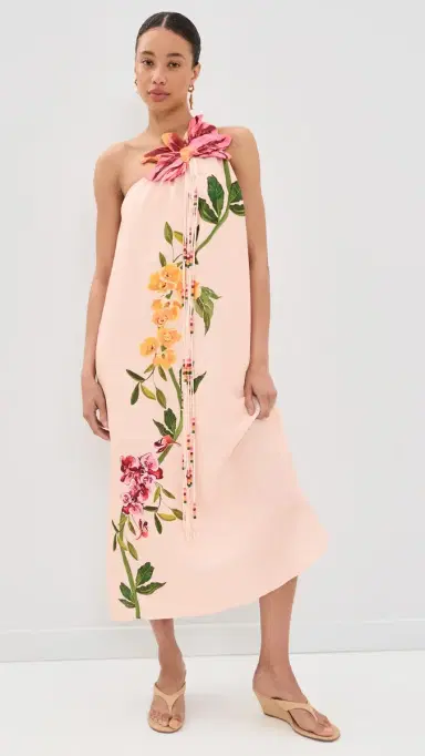 Farm Rio Garden Terrace One Shoulder Linen Maxi Dress Garden Terrace Pink | Thumbnail 5