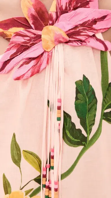 Farm Rio Garden Terrace One Shoulder Linen Maxi Dress Garden Terrace Pink | Thumbnail 6