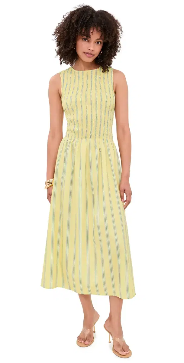 Striped Ruched Mesh Dress Butter