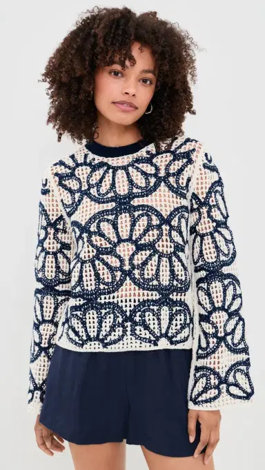 Madewell Floral-Embroidered Open-titch Sweater Navy Floral Embroidery | Thumbnail 2