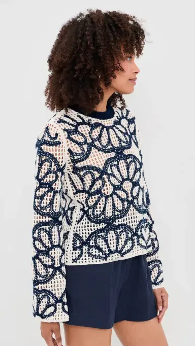 Madewell Floral-Embroidered Open-titch Sweater Navy Floral Embroidery | Thumbnail 4