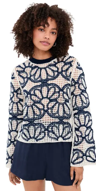 Madewell Floral-Embroidered Open-titch Sweater Navy Floral Embroidery | Thumbnail 1