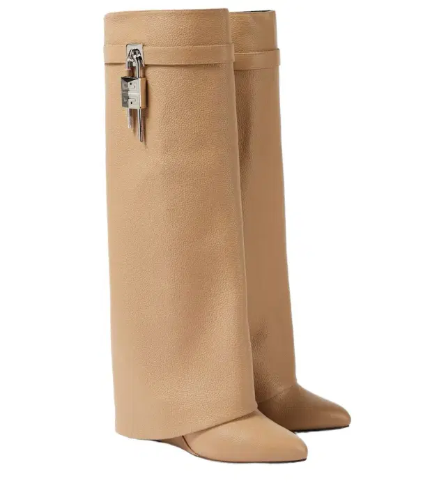 Shark Lock leather knee-high boots