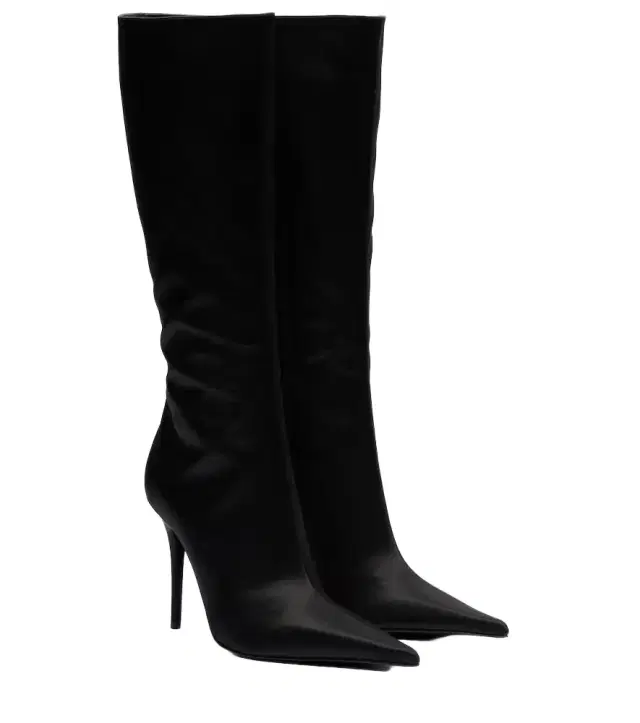 Amina Muaddi Barbara satin knee-high boots
