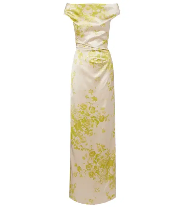 Floral off-shoulder duchess satin gown