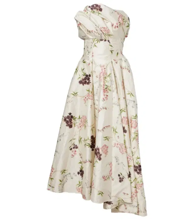 Draped floral satin cocktail dress