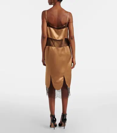 Ferragamo Lace-trimmed satin midi dress | Thumbnail 3 Ferragamo Lace-trimmed satin midi dress | Thumbnail 3