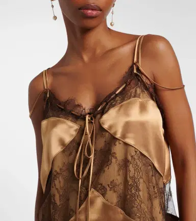 Ferragamo Lace-trimmed satin midi dress | Thumbnail 4 Ferragamo Lace-trimmed satin midi dress | Thumbnail 4