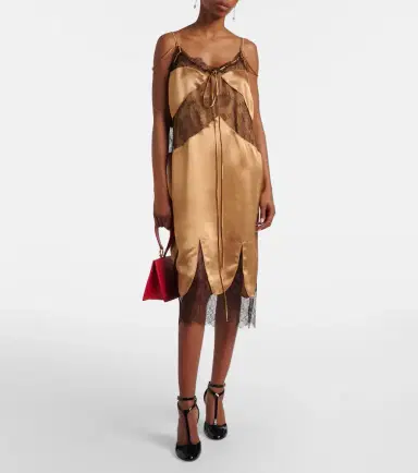 Ferragamo Lace-trimmed satin midi dress | Thumbnail 5 Ferragamo Lace-trimmed satin midi dress | Thumbnail 5