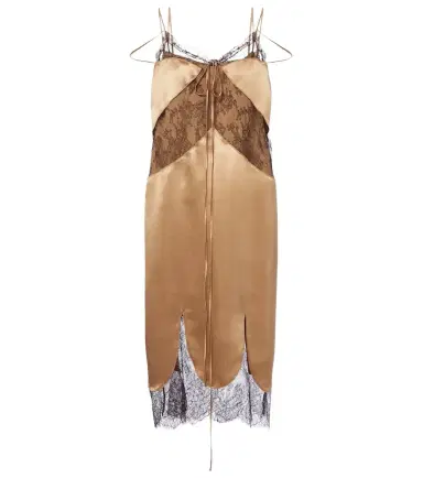 Ferragamo Lace-trimmed satin midi dress | Thumbnail 1 Ferragamo Lace-trimmed satin midi dress | Thumbnail 1
