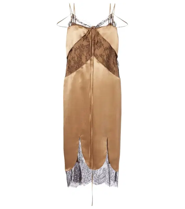 Lace-trimmed satin midi dress