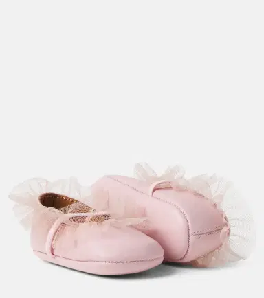 PePe PèPè Baby tulle-trimmed leather ballet flats | Thumbnail 4