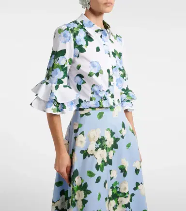 Carolina Herrera Floral ruffled cotton-blend shirt | Thumbnail 2