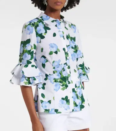Carolina Herrera Floral ruffled cotton-blend shirt | Thumbnail 7