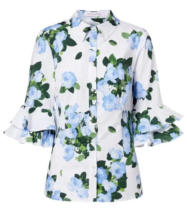 Floral ruffled cotton-blend shirt