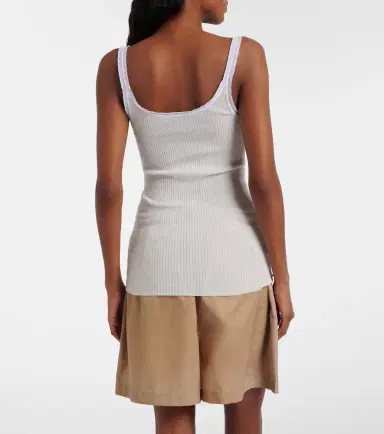Prada Lace-trimmed ribbed-knit cotton tank top | Thumbnail 5