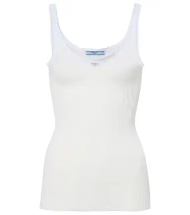 Prada Lace-trimmed ribbed-knit cotton tank top | Thumbnail 1