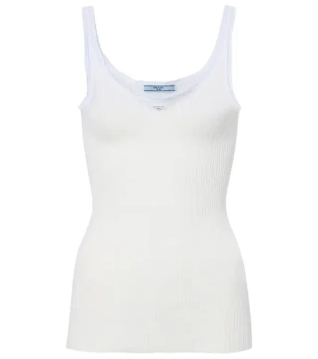 Prada Lace-trimmed ribbed-knit cotton tank top