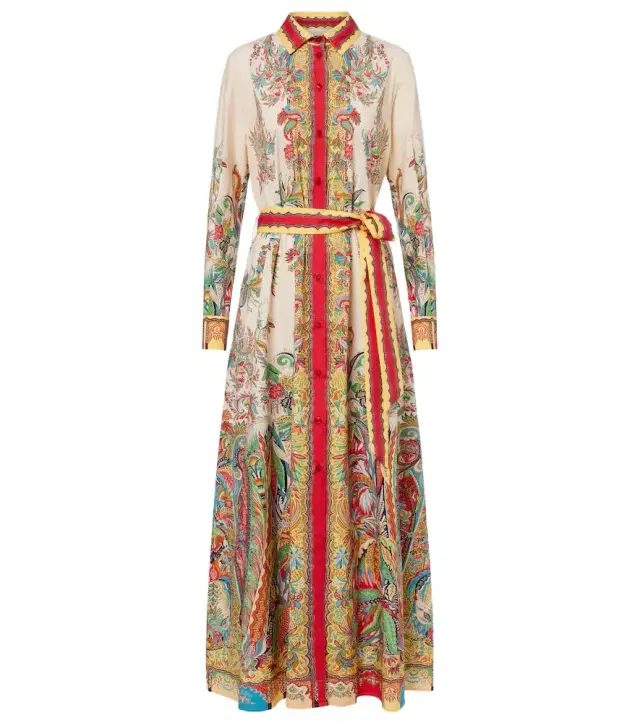Paisley belted cotton shirt dress