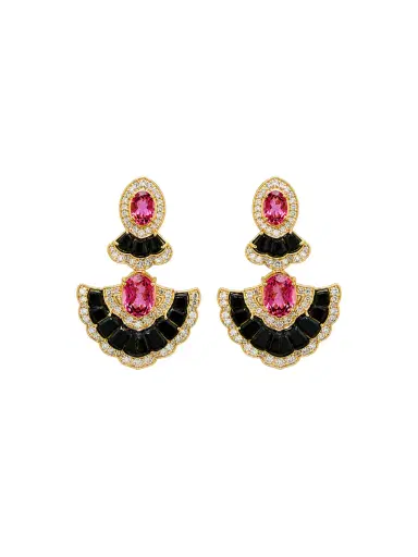 Wish Fine Jewelry 11.15ct Diamond Onyx Tourmaline 18K Gold Statement Earrings | Thumbnail 1