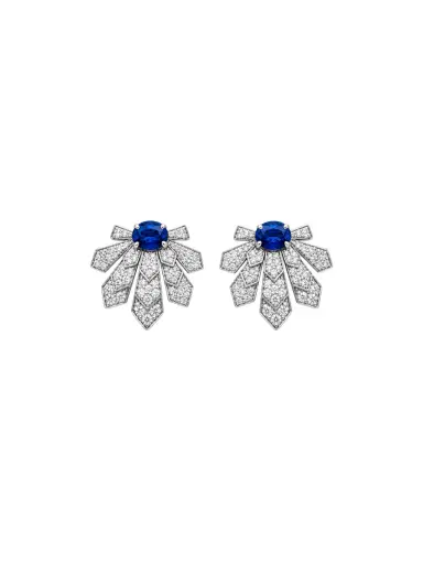 Wish Fine Jewelry 2.92ct Diamond Sapphire 18K Gold Leaf Earrings | Thumbnail 1