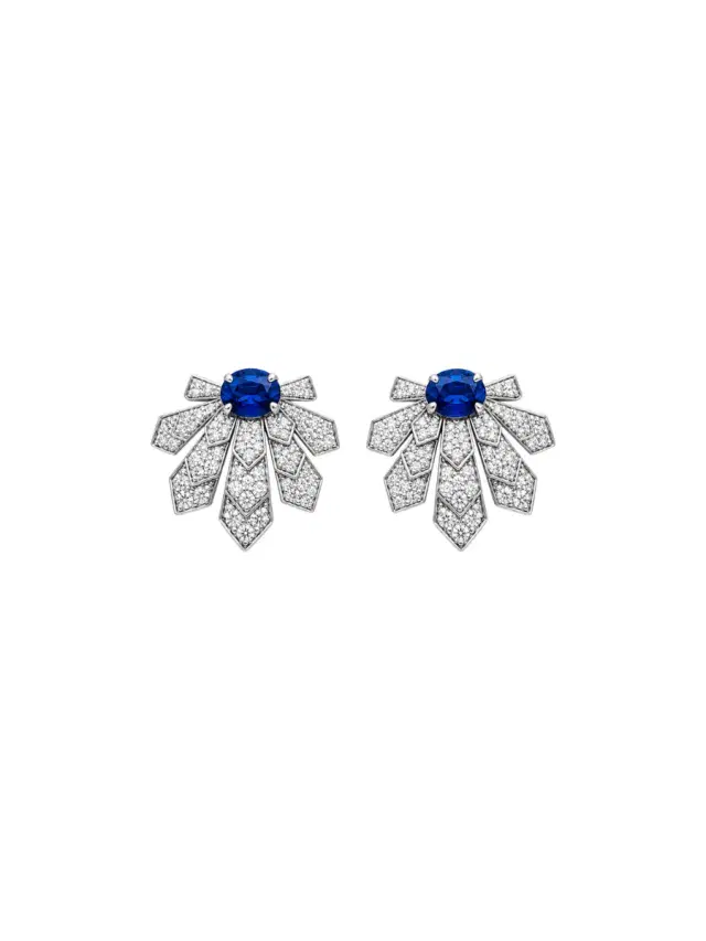 Wish Fine Jewelry 2.92ct Diamond Sapphire 18K Gold Leaf Earrings