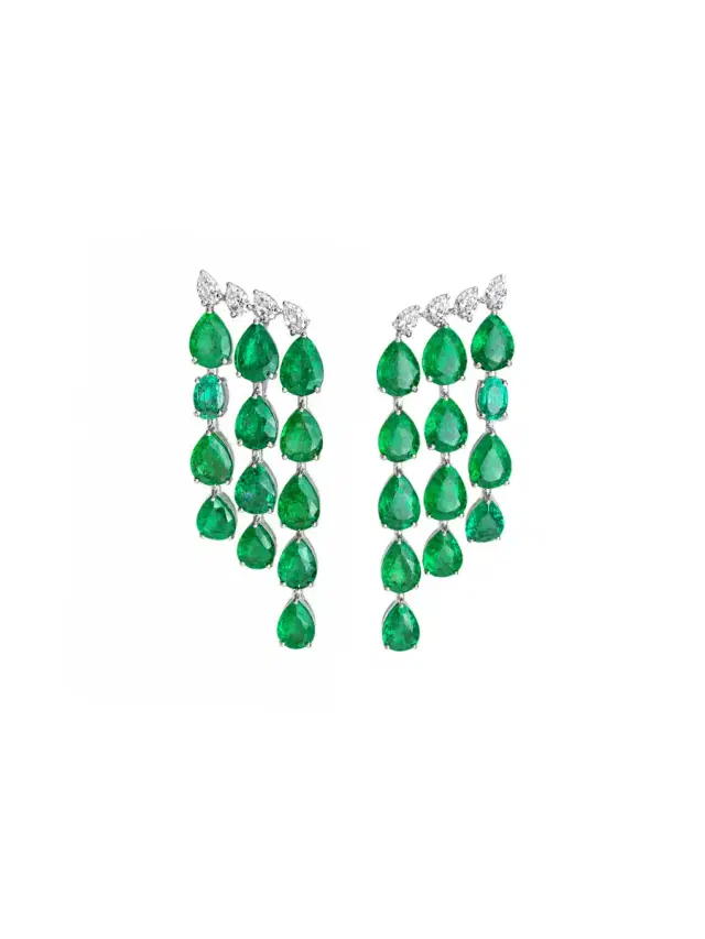 26.44ct Emerald Diamond 18K Gold Cascade Earrings