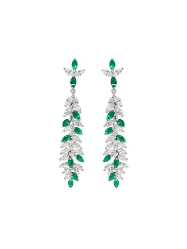 Wish Fine Jewelry 4.17ct Emerald Diamond 18K Gold Leaf Statement Earrings | Thumbnail 1 Wish Fine Jewelry 4.17ct Emerald Diamond 18K Gold Leaf Statement Earrings | Thumbnail 1