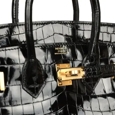 HERMÈS Hermes Birkin 25 Black Shiny Niloticus Crocodile Gold Hardware | Thumbnail 7 HERMÈS Hermes Birkin 25 Black Shiny Niloticus Crocodile Gold Hardware | Thumbnail 7