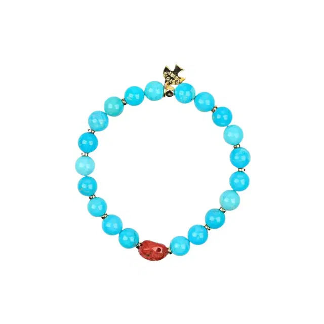 Peyote Bird Peyote Bird Designs Alma 14K Yellow Gold Turquoise & Coral Bracelet by The Solist
